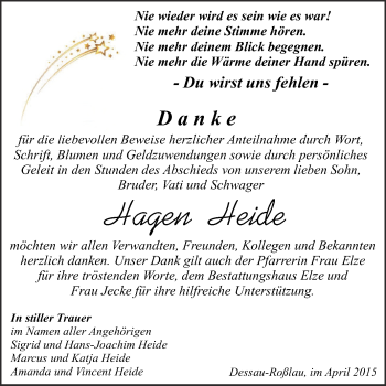 Traueranzeige von Hagen Heide von WVG - Wochenspiegel Dessau / Köthen