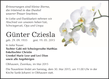 Traueranzeige von Günter Cziesla von WVG - Wochenspiegel Merseburg