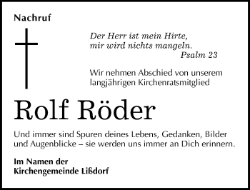 Traueranzeige von Rolf Röder von Mitteldeutsche Zeitung Naumburg/Nebra