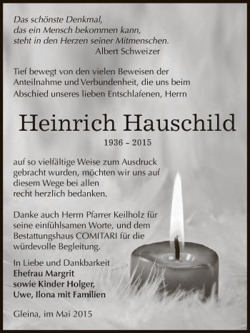 Traueranzeige von Heinrich Hauschild von Super Sonntag Zeitz