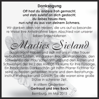 Traueranzeige von Marlies Sieland von Super Sonntag Bernburg