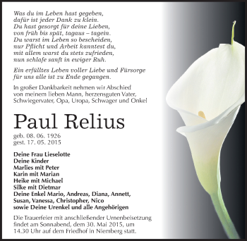 Traueranzeige von Paul Relius von Mitteldeutsche Zeitung Halle/Saalkreis