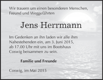 Traueranzeige von Jens Herrmann von Super Sonntag Wittenberg