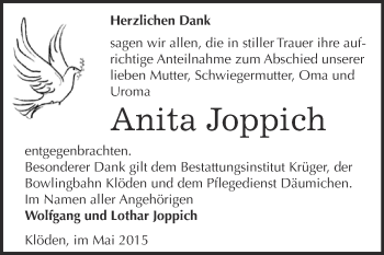 Traueranzeige von Anita Joppich von Super Sonntag Wittenberg