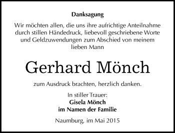 Traueranzeige von Gerhard Mönch von Mitteldeutsche Zeitung Naumburg/Nebra