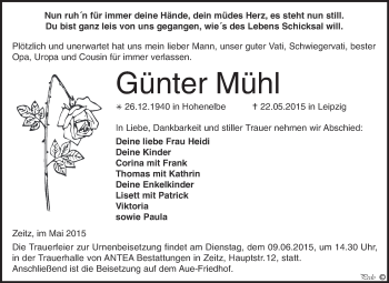 Traueranzeige von Günter Mühl von Super Sonntag Zeitz