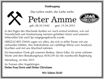 Traueranzeige von Peter Amme von Mitteldeutsche Zeitung Merseburg/Querfurt