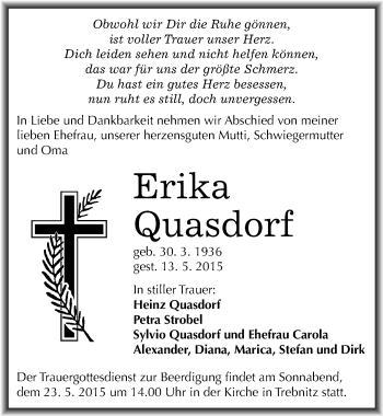 Traueranzeige von Erika Quasdorf von Mitteldeutsche Zeitung Merseburg/Querfurt