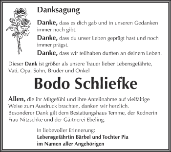 Traueranzeige von Bodo Schliefke von Super Sonntag Wittenberg