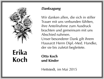 Traueranzeige von Erika Koch von Mitteldeutsche Zeitung Mansfelder Land