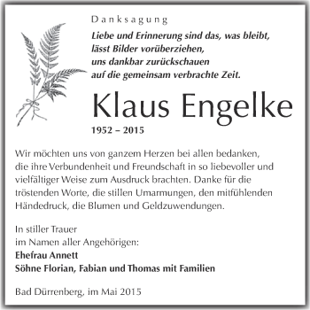 Traueranzeige von Klaus Engelke von Super Sonntag Merseburg