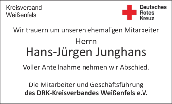 Traueranzeige von Hans-Jürgen Junghans von WVG - Wochenspiegel NMB / WSF / ZTZ