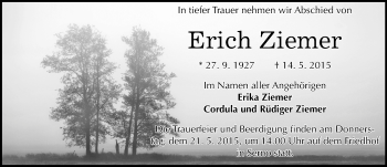 Traueranzeige von Erich Ziemer von Mitteldeutsche Zeitung Wittenberg