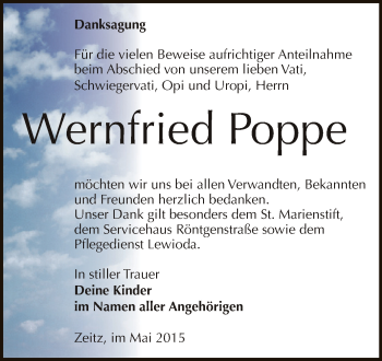 Traueranzeige von Wernfried Poppe von Super Sonntag Zeitz