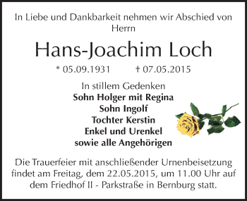 Traueranzeige von Hans-Joachim Loch von Mitteldeutsche Zeitung Bernburg