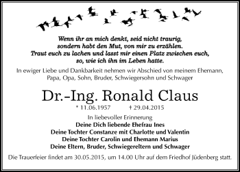 Traueranzeige von Ronald Claus von Mitteldeutsche Zeitung Wittenberg