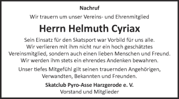 Traueranzeige von Helmuth Cyriax von Super Sonntag Quedlinburg