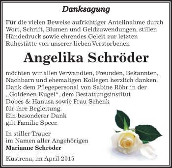 Traueranzeige von Angelika Schröder von Mitteldeutsche Zeitung Bernburg