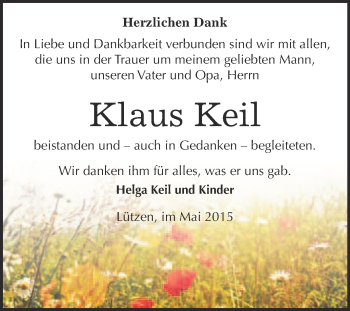 Traueranzeige von Klaus Keil von WVG - Wochenspiegel Merseburg