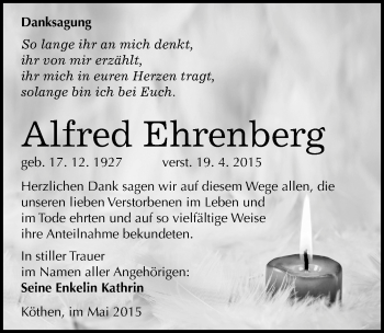 Traueranzeige von Alfred Ehrenber von Mitteldeutsche Zeitung Köthen