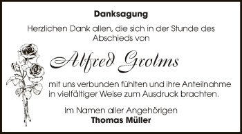 Traueranzeige von Alfred Grolms von Super Sonntag Bernburg