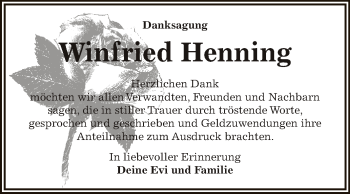 Traueranzeige von Winfried Henning von WVG - Wochenspiegel Dessau / Köthen