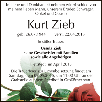 Traueranzeige von Kurt Zieb von Super Sonntag SGH Mansf. Land