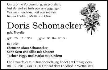 Traueranzeige von Doris Schomacker von Mitteldeutsche Zeitung Halle/Saalkreis