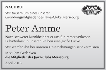 Traueranzeige von Peter Amme von Super Sonntag Merseburg