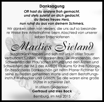 Traueranzeige von Marlies Sieland von Mitteldeutsche Zeitung Bernburg