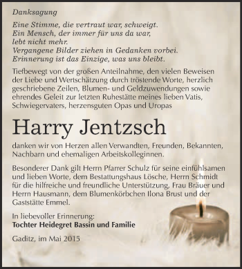 Traueranzeige von Harry Jentzsch von WVG - Wochenspiegel Wittenberg