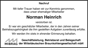 Traueranzeige von Norman Heinrich von Mitteldeutsche Zeitung Zeitz