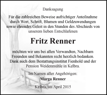 Traueranzeige von Fritz Renner von Super Sonntag SGH Mansf. Land