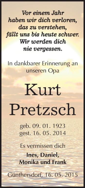 Traueranzeige von Kurt Pretzsch von Mitteldeutsche Zeitung Merseburg/Querfurt