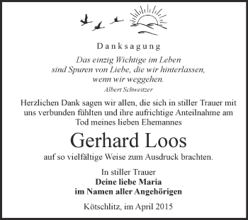 Traueranzeige von Gerhard Loos von Super Sonntag Merseburg