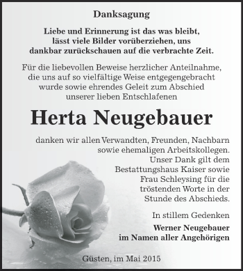 Traueranzeige von Herta Neugebauer von Super Sonntag Bernburg
