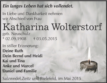 Traueranzeige von Katharina Wolterstorf von Super Sonntag Zeitz