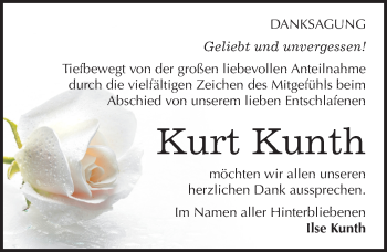 Traueranzeige von Kurt Kunth von Mitteldeutsche Zeitung Merseburg/Querfurt