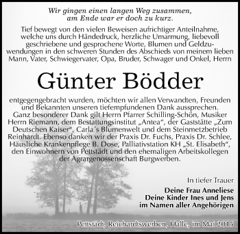 Traueranzeige von Günter Bödder von Mitteldeutsche Zeitung Weißenfels