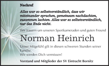 Traueranzeige von Norman Heinrich von Super Sonntag Zeitz