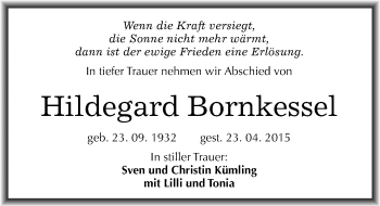 Traueranzeige von Hildegard Bornkessel von Mitteldeutsche Zeitung Sangerhausen