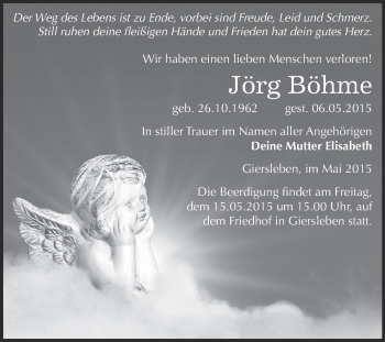 Traueranzeige von Jörg Böhme von Super Sonntag Aschersleben