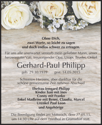 Traueranzeige von Gerhard-Paul Philipp von Super Sonntag Bernburg