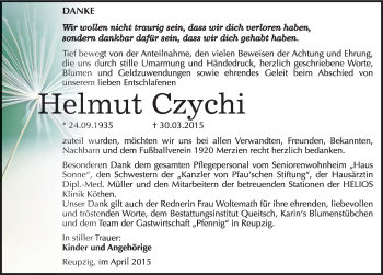 Traueranzeige von Helmut Czychi von Mitteldeutsche Zeitung Köthen