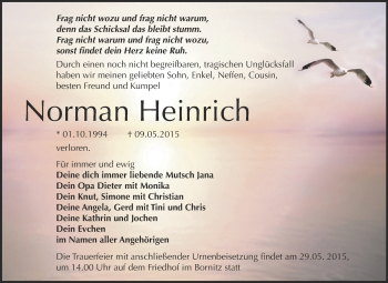 Traueranzeige von Norman Heinrich von Super Sonntag Zeitz
