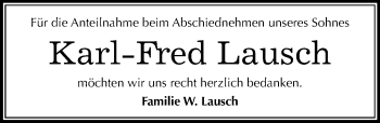 Traueranzeige von Karl-Fred Lausch von Mitteldeutsche Zeitung Weißenfels