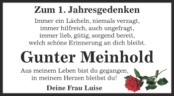 Traueranzeige von Gunter Meinhold von Super Sonntag Dessau / Köthen