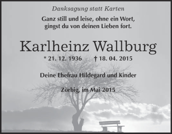 Traueranzeige von Karlheinz Wallburg von WVG - Wochenspiegel Bitterfeld