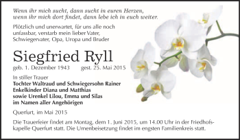 Traueranzeige von Siegfried Ryll von WVG - Wochenspiegel Merseburg