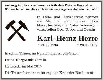 Traueranzeige von Karl-Heinz Herre von Wochenspiegel Mansfelder Land